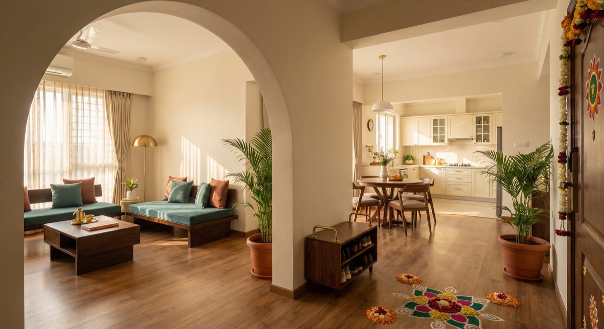 Illustration of rooms and directional planning in a home